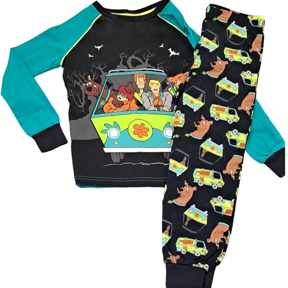 Scooby Doo Other - Boy's Long Sleeve Black And Teal  Scooby Doo Pajamas Set Size 7